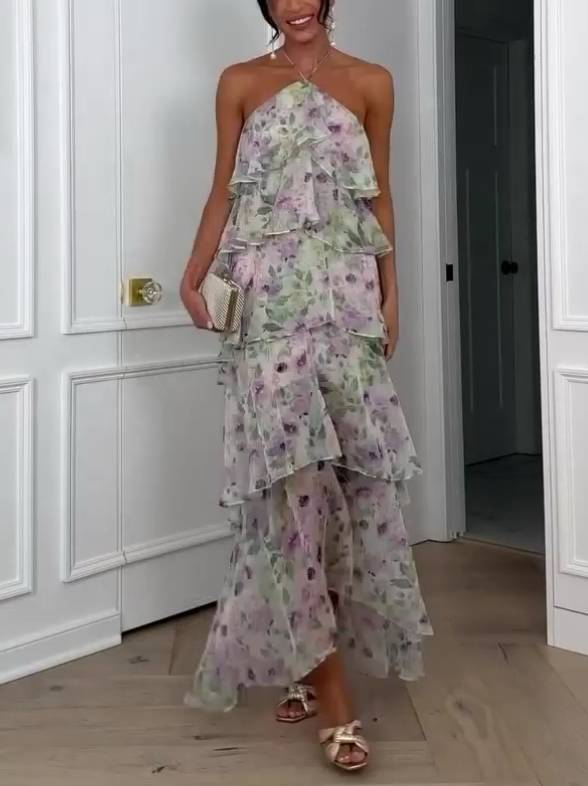 CELINA – LIGHT & LOVELY RUFFLE HALTER MAXI DRESS