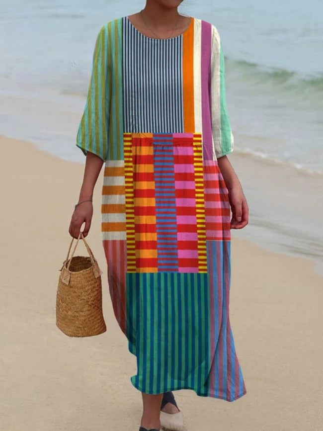 MAELIS – VINTAGE STYLE GEOMETRIC PRINT COTTON DRESS