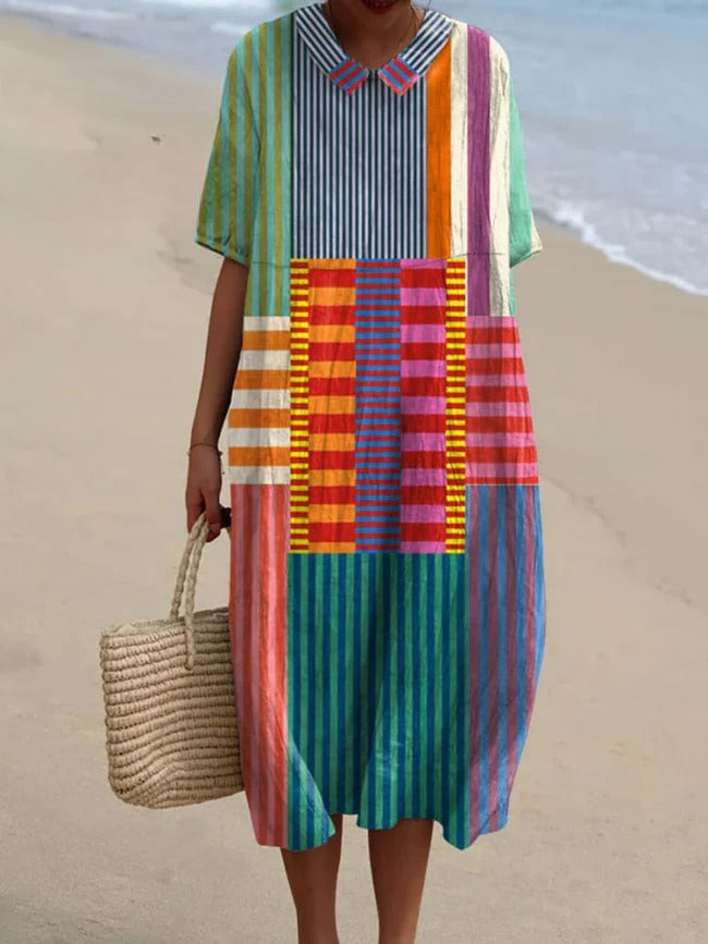 MAELIS – VINTAGE STYLE GEOMETRIC PRINT COTTON DRESS