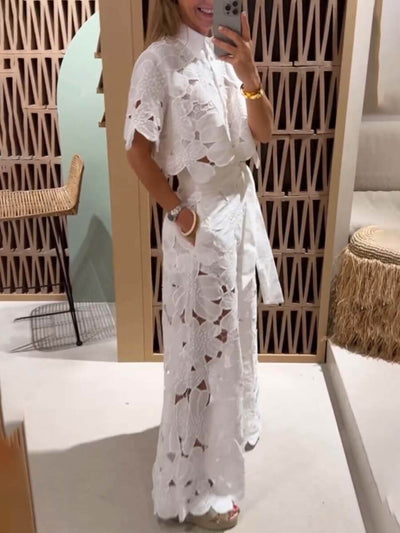 CELINA – EMBROIDERED LACE WIDE-LEG PANTS