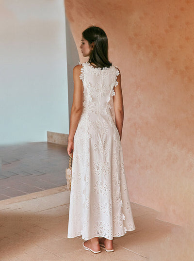 ISLA – LACE-TRIMMED FITTED MIDI DRESS