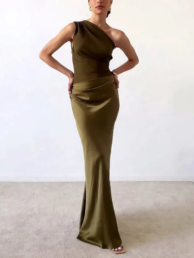 CELESTIA – ONE-SHOULDER PLEATED MAXI GOWN
