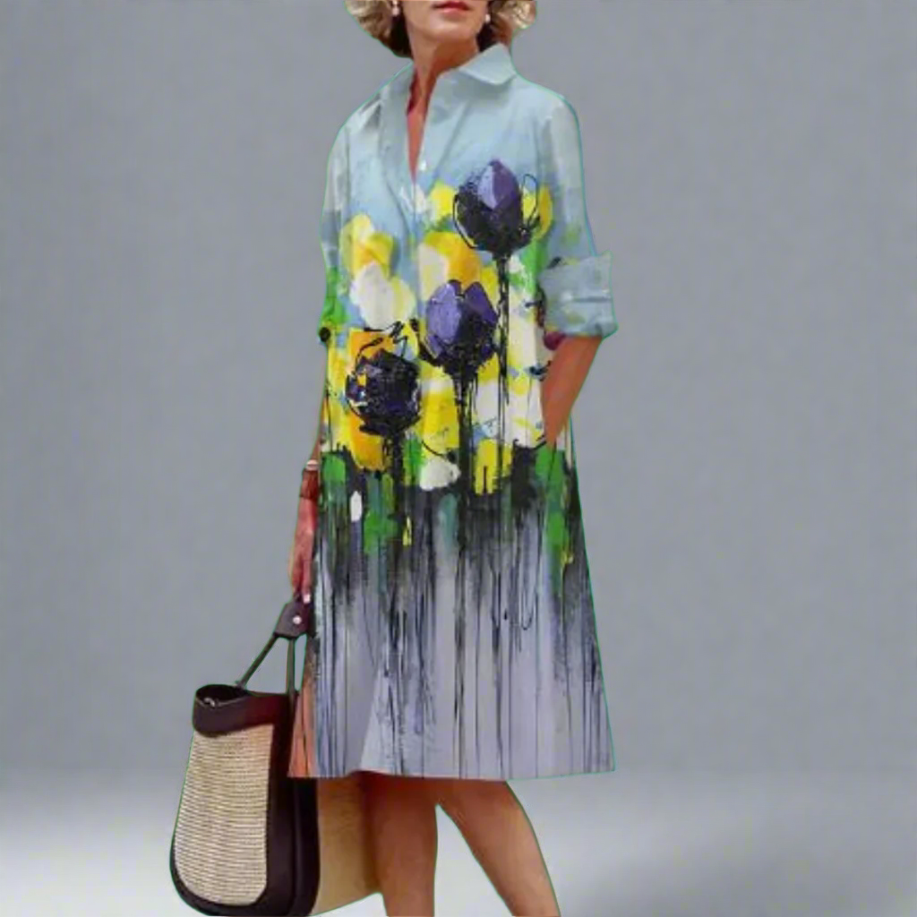 NOA – CRUSHED FLORAL LAPEL MIDI DRESS