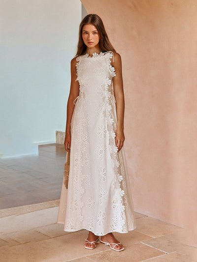 ISLA – LACE-TRIMMED FITTED MIDI DRESS