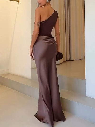 CELESTIA – ONE-SHOULDER PLEATED MAXI GOWN