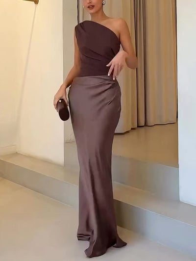 CELESTIA – ONE-SHOULDER PLEATED MAXI GOWN