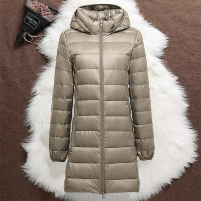 THE LIORA LONG PUFFER COAT | CHAMPAGNE