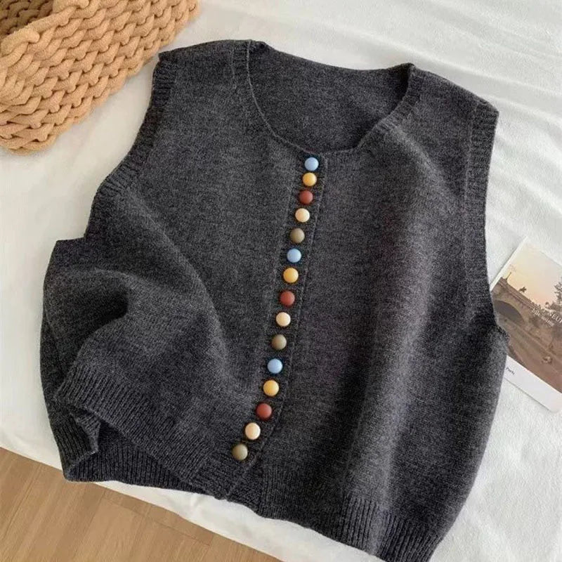 THE ORIELLE | COLOR-BUTTON KNIT VEST