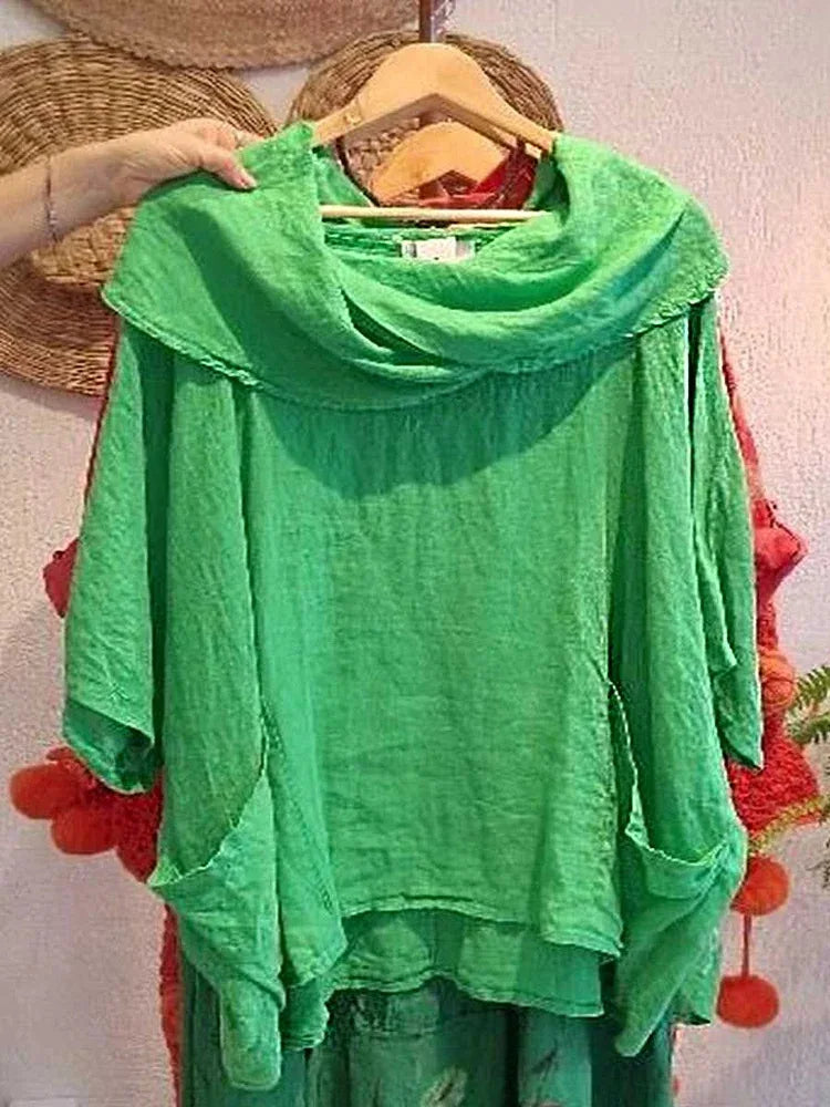 MIRELLE – RELAXED FIT 3/4 SLEEVE DRAPED NECK BLOUSE