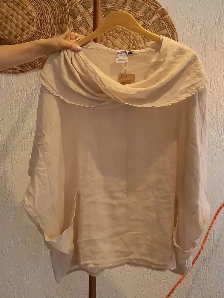 MIRELLE – RELAXED FIT 3/4 SLEEVE DRAPED NECK BLOUSE