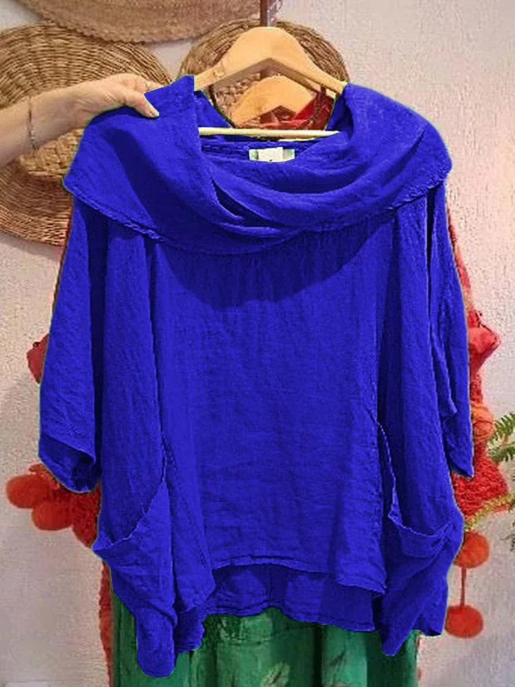 MIRELLE – RELAXED FIT 3/4 SLEEVE DRAPED NECK BLOUSE