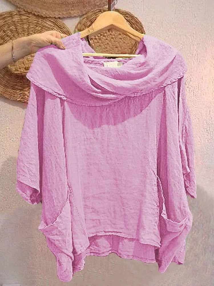 MIRELLE – RELAXED FIT 3/4 SLEEVE DRAPED NECK BLOUSE