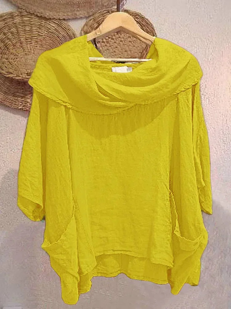 MIRELLE – RELAXED FIT 3/4 SLEEVE DRAPED NECK BLOUSE