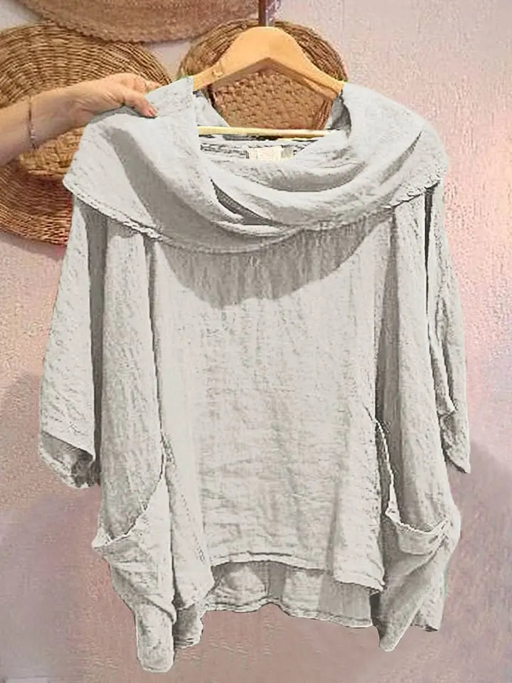 MIRELLE – RELAXED FIT 3/4 SLEEVE DRAPED NECK BLOUSE