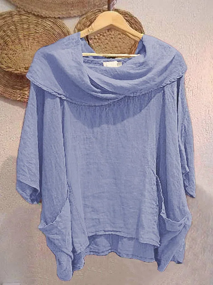 MIRELLE – RELAXED FIT 3/4 SLEEVE DRAPED NECK BLOUSE