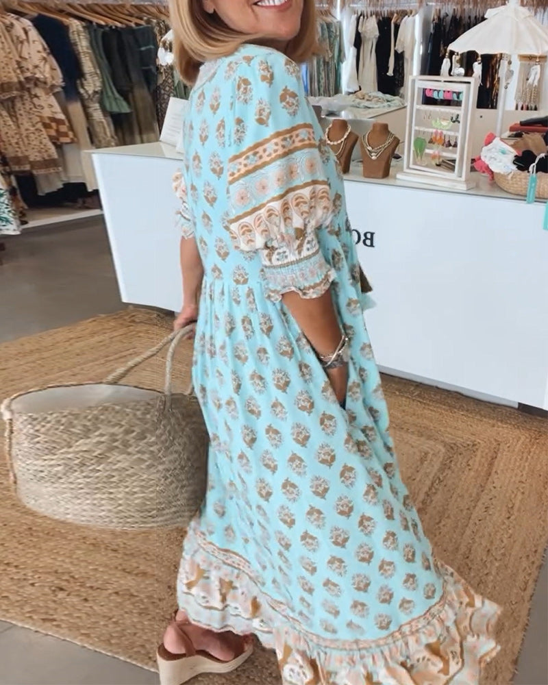 MARIBELLE – BOHO LANTERN SLEEVE MAXI DRESS