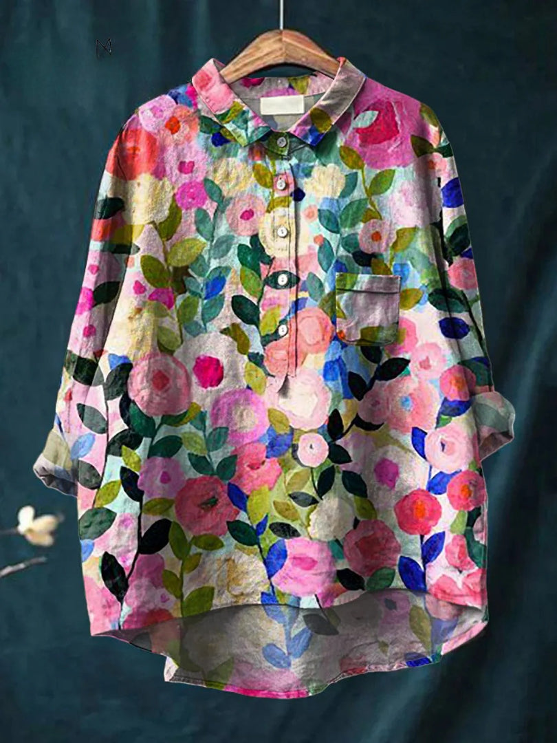 ISALE – COLORFUL FLORAL COTTON LINEN SHIRT