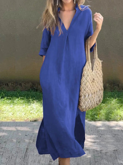 SERELA – RELAXED V-NECK COTTON DAY DRESS