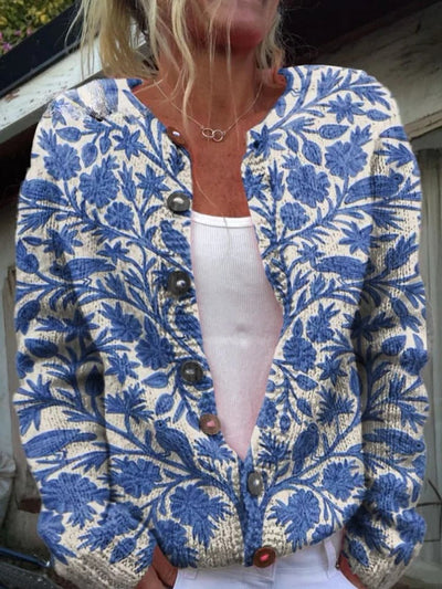 MYLENNA – COZY FLORAL BUTTONED KNIT CARDIGAN