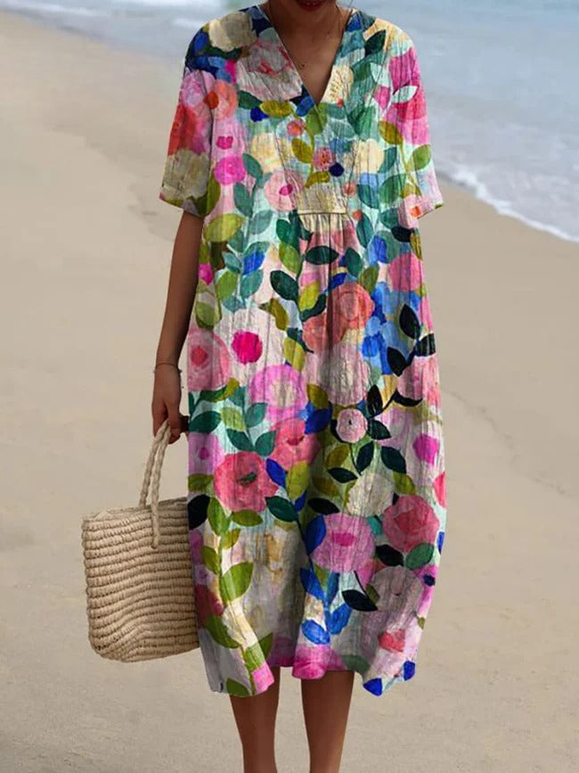 ISALE – COLORFUL FLORAL COTTON LINEN SHIRT