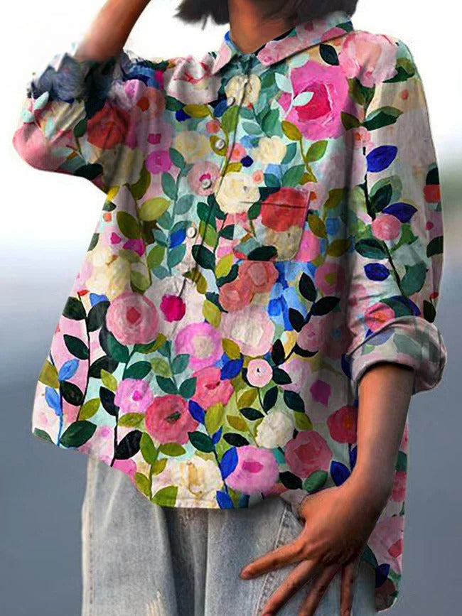 ISALE – COLORFUL FLORAL COTTON LINEN SHIRT