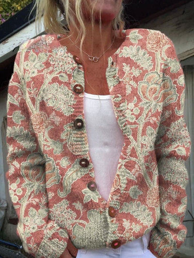 MYLENNA – COZY FLORAL BUTTONED KNIT CARDIGAN