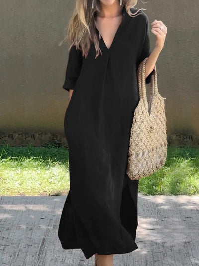 SERELA – RELAXED V-NECK COTTON DAY DRESS