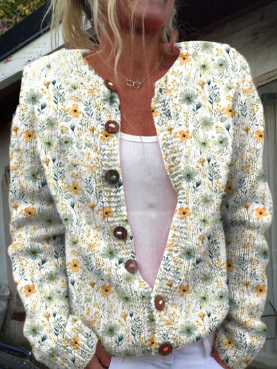 MYLENNA – COZY FLORAL BUTTONED KNIT CARDIGAN