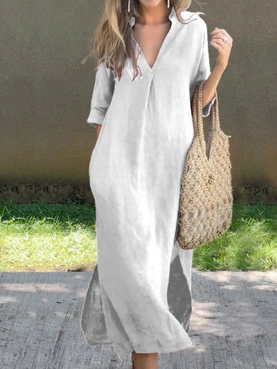 SERELA – RELAXED V-NECK COTTON DAY DRESS