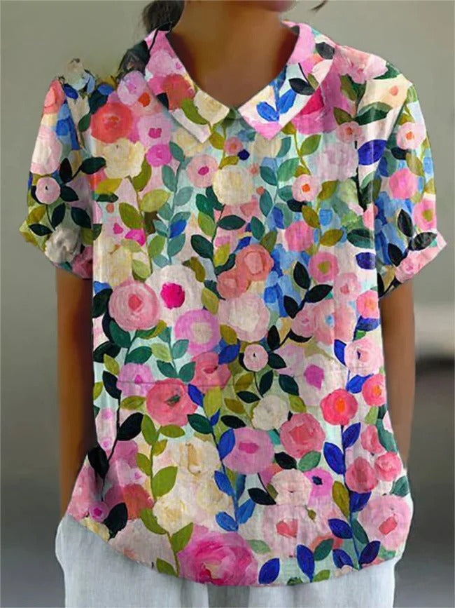 ISALE – COLORFUL FLORAL COTTON LINEN SHIRT
