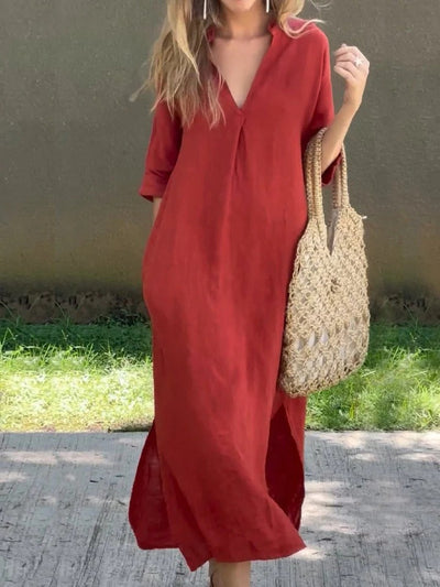 SERELA – RELAXED V-NECK COTTON DAY DRESS
